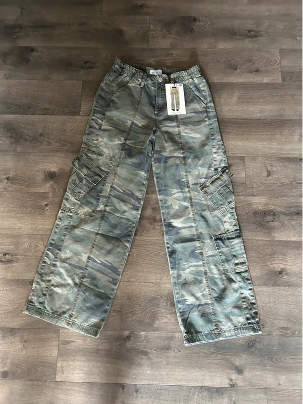 Angel Kiss Y2K Camo Cargo Pants 9/29 Wide Leg Utility NWT